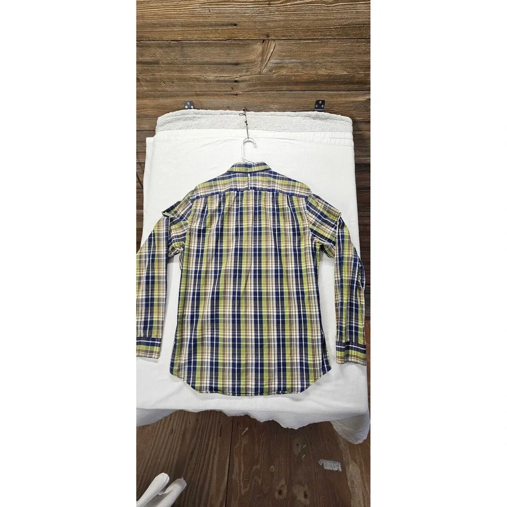 Banana Republic Slim Fit Plaid Button Down Shirt Mens Medium Green Blue Brown